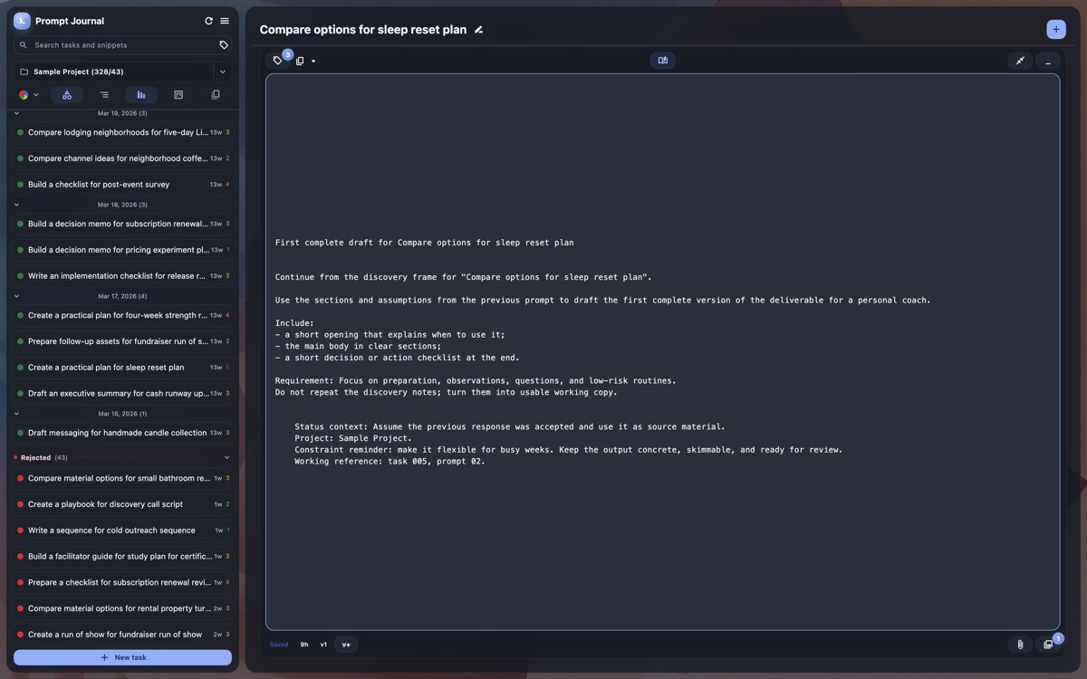 Prompt Journal expanded composer for focused writing.